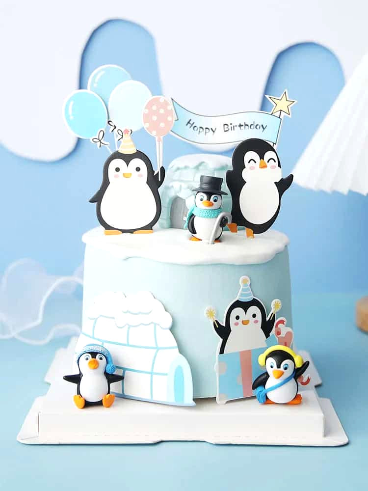 Décor de gâteau personnages pingouins